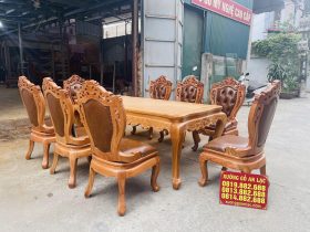 Bộ bàn ăn hoàng gia 8 ghế louis có tay bọc đệm gỗ gõ đỏ (Chị Linh, Phú Thọ) 12 Mẫu bàn ghế phong cách hoàng gia tân cổ điển