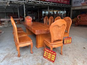 Bộ bàn ăn chân vuông nguyên khối 10 ghế hoa cúc gỗ gõ đỏ cao cấp (Anh Khánh, Thái Nguyên) 13 Trọn bộ 10 ghế ăn tiện nghi