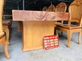 Bộ bàn ăn chân vuông nguyên khối 10 ghế hoa cúc gỗ gõ đỏ cao cấp (Anh Khánh, Thái Nguyên) 17 mặt bàn và chân bàn nguyên khối 15p