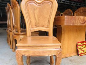 Bộ bàn ăn chân vuông nguyên khối 10 ghế hoa cúc gỗ gõ đỏ cao cấp (Anh Khánh, Thái Nguyên) 19 mẫu ghế hoa cúc gỗ gõ đỏ