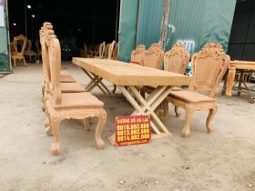 Bộ bàn ăn nguyên khối 8 ghế louis hoa lá tây gỗ gõ đỏ hoàn thiện mộc (Anh Tuấn, Hà Đông) 11 bộ bàn ăn nguyên khối 8 ghế phòng cách hoàng gia