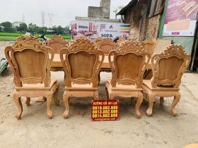 Bộ bàn ăn nguyên khối 8 ghế louis hoa lá tây gỗ gõ đỏ hoàn thiện mộc (Anh Tuấn, Hà Đông) 12 bàn ghế ăn gỗ gõ đỏ