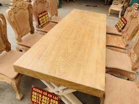 Bộ bàn ăn nguyên khối 8 ghế louis hoa lá tây gỗ gõ đỏ hoàn thiện mộc (Anh Tuấn, Hà Đông) 13 mặt bàn gỗ gõ đỏ nguyên khối
