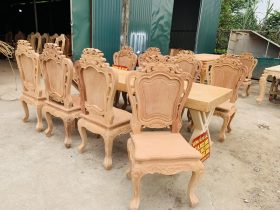 Bộ bàn ăn nguyên khối 8 ghế louis hoa lá tây gỗ gõ đỏ hoàn thiện mộc (Anh Tuấn, Hà Đông) 15 8 ghế louis hoàng gia tân cổ điển