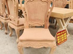 Bộ bàn ăn nguyên khối 8 ghế louis hoa lá tây gỗ gõ đỏ hoàn thiện mộc (Anh Tuấn, Hà Đông) 16 mặt trực diện của mẫu ghế louis hoa lá tây