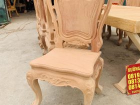 Bộ bàn ăn nguyên khối 8 ghế louis hoa lá tây gỗ gõ đỏ hoàn thiện mộc (Anh Tuấn, Hà Đông) 17 ghế louis gỗ gõ đỏ