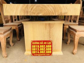 Bộ bàn ăn nguyên khối gỗ gõ đỏ 10 ghế hoa cúc (Chị Thủy, Hà Nam) 11 mặt bàn và chân bàn nguyên khối