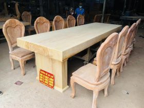 Bộ bàn ăn nguyên khối gỗ gõ đỏ 10 ghế hoa cúc (Chị Thủy, Hà Nam) 12 bản mộc hoàn thiện bộ bàn ăn 10 ghế gỗ gõ đỏ nguyên khối