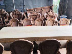 Bộ bàn ăn nguyên khối gỗ gõ đỏ 10 ghế hoa cúc (Chị Thủy, Hà Nam) 13 bộ bàn ăn 10 ghế hoa cúc sang trọng