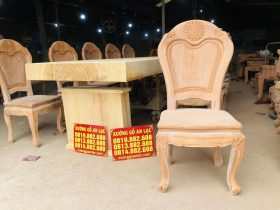 Bộ bàn ăn nguyên khối gỗ gõ đỏ 10 ghế hoa cúc (Chị Thủy, Hà Nam) 14 mẫu ghế ăn hoa cúc