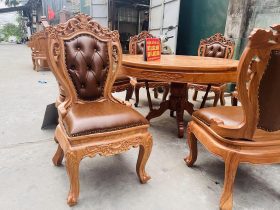 Bộ bàn ăn tròn 8 ghế louis có tay bọc đệm gỗ gõ đỏ cao cấp (Anh Đăng, Nghệ An) 16 mẫu ghế louis hoàng gia có tay