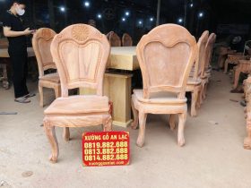Mẫu ghế ăn hoa cúc cao cấp gỗ gõ đỏ 15 hai mặt trước sau của ghế