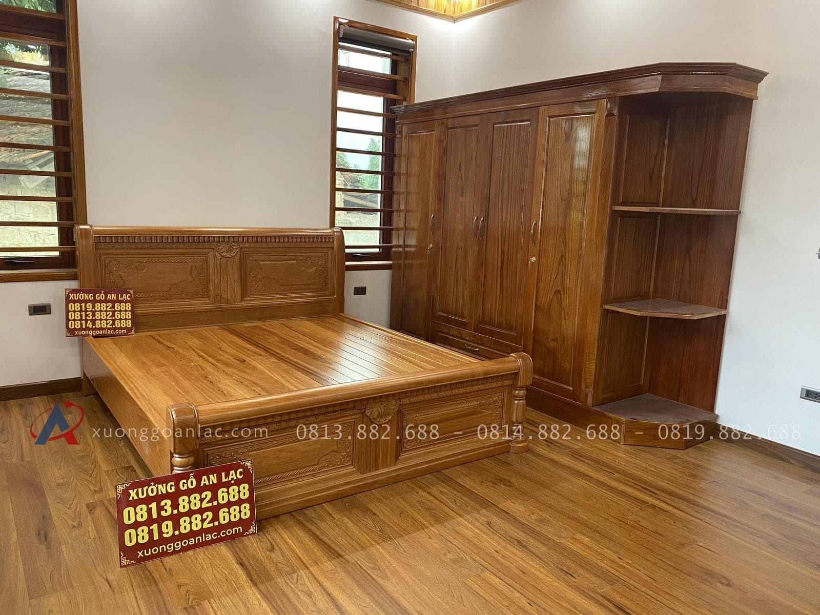 Giường gỗ gõ chữ X dát nan 20 giường ngủ chữ X gỗ gõ đỏ