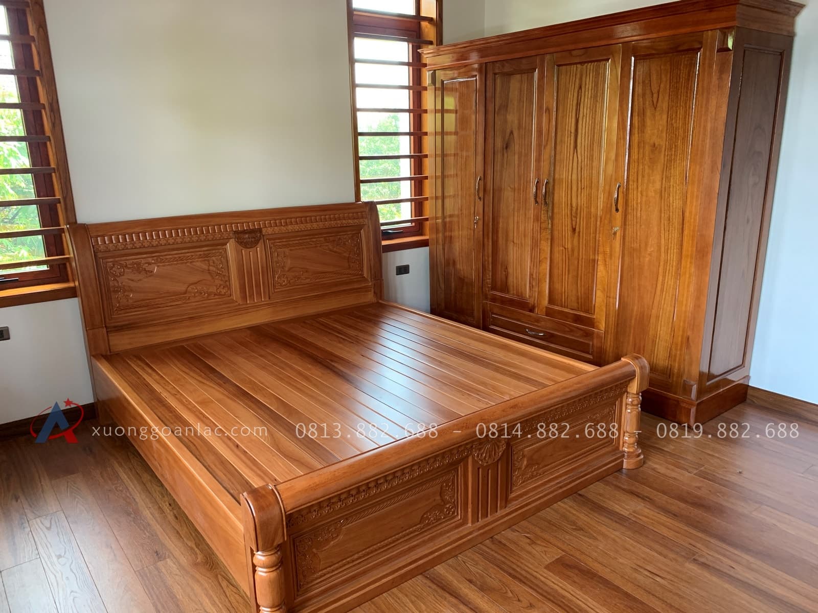 Giường gỗ gõ chữ X dát nan 21 mẫu giường ngủ gỗ gõ đỏ cao cấp