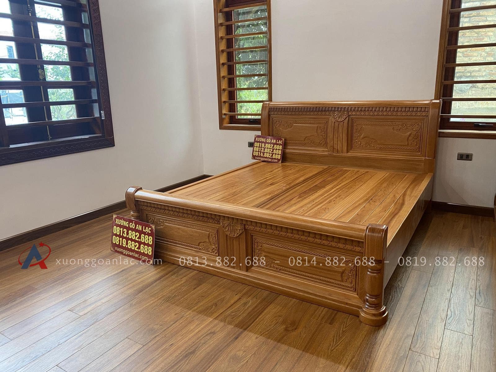 Giường gỗ gõ chữ X dát nan 24 mẫu giường ngủ sang trọng, tinh tế
