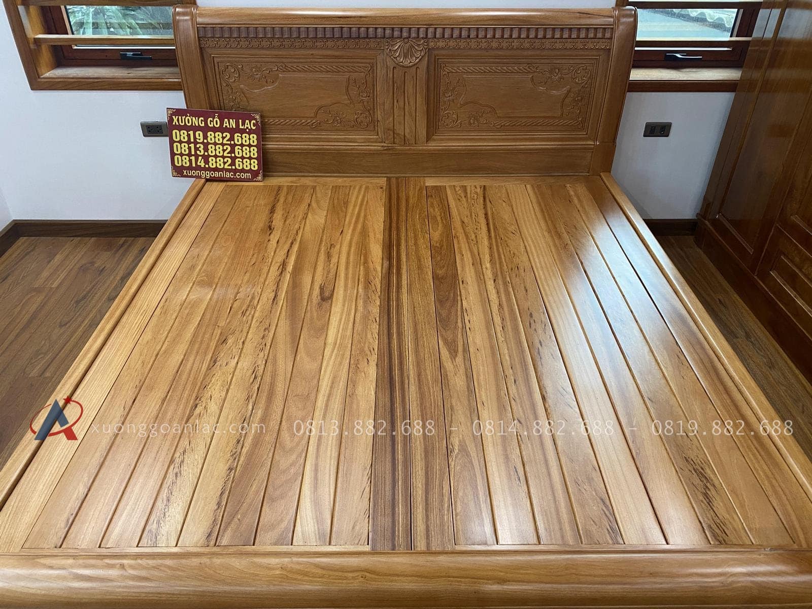 Giường gỗ gõ chữ X dát nan 27 giường ngủ dát ghép thanh