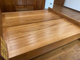 Giường gỗ gõ chữ X dát nan 18 dát dường khung ghép thanh