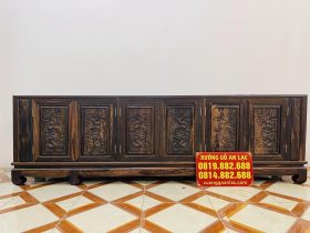 mẫu kệ tivi gỗ mun hoa lào đục tứ linh