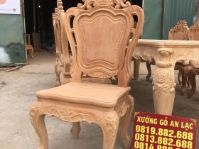 Mộc bàn ăn hoàng gia 10 ghế louis hoa lá tây không tay gỗ gõ đỏ (Anh Chính, Quảng Ninh) 20 mẫu ghế louis hoàng gia không tay