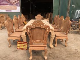 Mộc bàn ăn hoàng gia 10 ghế louis hoa lá tây không tay gỗ gõ đỏ (Anh Chính, Quảng Ninh) 12 bản mộc hoàn thiện của bộ bàn ghế ăn hoàng gia