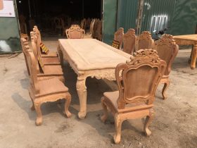 Mộc bàn ăn hoàng gia 10 ghế louis hoa lá tây không tay gỗ gõ đỏ (Anh Chính, Quảng Ninh) 13 bàn ăn 10 ghế gỗ gõ đỏ