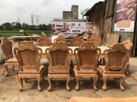 Mộc bàn ăn hoàng gia 10 ghế louis hoa lá tây không tay gỗ gõ đỏ (Anh Chính, Quảng Ninh) 14 bộ bàn ăn louis hoàng gia cao cấp