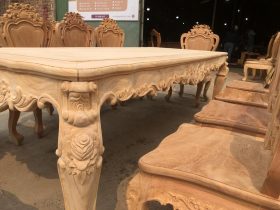 Mộc bàn ăn hoàng gia 10 ghế louis hoa lá tây không tay gỗ gõ đỏ (Anh Chính, Quảng Ninh) 17 Yếm ghế dày 4p đục hoa lá tây