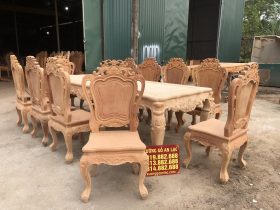 Mộc bàn ăn hoàng gia 10 ghế louis hoa lá tây không tay gỗ gõ đỏ (Anh Chính, Quảng Ninh) 19 ghế louis hoàng gia hoa lá tây