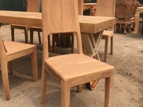Bộ bàn ăn nguyên khối 8 ghế hiện đại gỗ gõ đỏ bản mộc (Anh Mạnh, Ninh Bình) 19 ghế ăn lưng cao chân liền