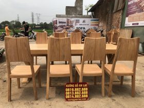 Bộ bàn ăn nguyên khối 8 ghế hiện đại gỗ gõ đỏ bản mộc (Anh Mạnh, Ninh Bình) 12 bộ bàn ăn 8 ghế gỗ gõ đỏ