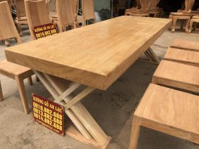 Bộ bàn ăn nguyên khối 8 ghế hiện đại gỗ gõ đỏ bản mộc (Anh Mạnh, Ninh Bình) 13 Thiết kế bàn ăn nguyên khối gỗ gõ