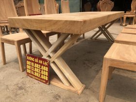 Bộ bàn ăn nguyên khối 8 ghế hiện đại gỗ gõ đỏ bản mộc (Anh Mạnh, Ninh Bình) 15 bàn ăn nguyên khối dày 10p