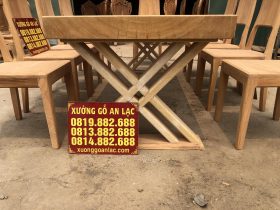 Bộ bàn ăn nguyên khối 8 ghế hiện đại gỗ gõ đỏ bản mộc (Anh Mạnh, Ninh Bình) 16 bàn ăn chân chữ X