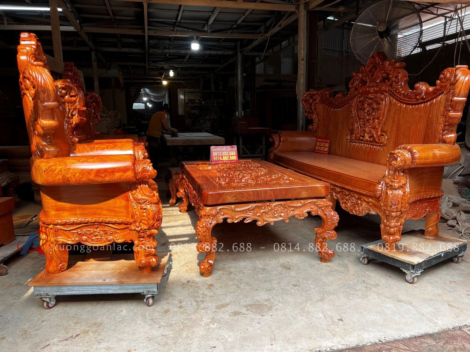 Mẫu bàn ghế hoàng gia nguyên khối 6 món gỗ Hương Đá 36 bàn ghế hoàng gia nguyên khối chân 18 6 món gỗ hương đá