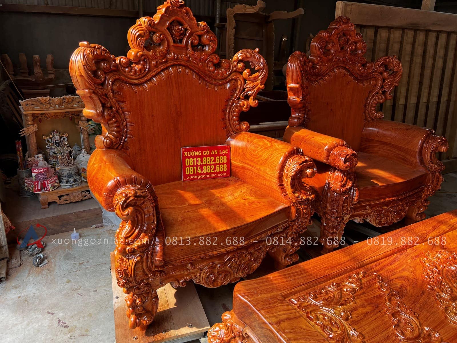 Mẫu bàn ghế hoàng gia nguyên khối 6 món gỗ Hương Đá 48 ghế đơn louis hoàng gia gỗ hương