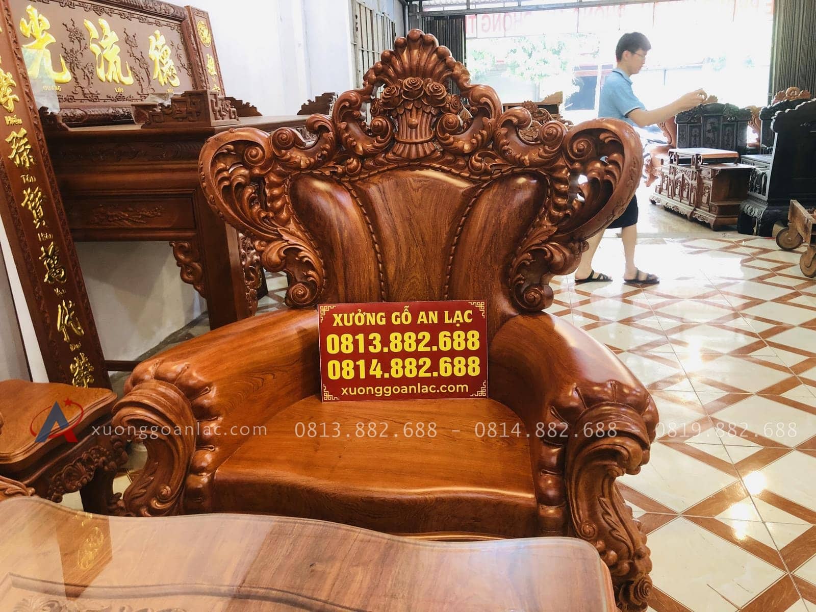 Siêu phẩm bàn ghế hoàng gia nguyên khối gỗ hương đá (Anh Phước, Bình Dương) 28 ghế đơn hoàng gia Châu Âu