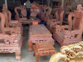 bàn ghế minh quốc nghê gỗ hương đá cột 16