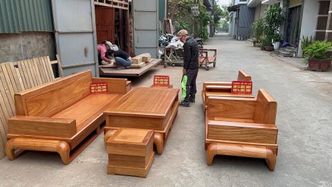 sofa đối gỗ gõ đỏ khung 4cm ván 2 cm