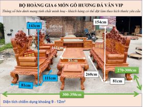 Combo bàn ghế hoàng gia 6 món và kệ tivi gỗ hương đá (Anh Kiên, Vũng Tàu) 16 KÍCH THƯỚC BỘ HOÀNG GIA 6 MÓN GỖ HƯƠNG ĐÁ VÂN VIP kê chữ H