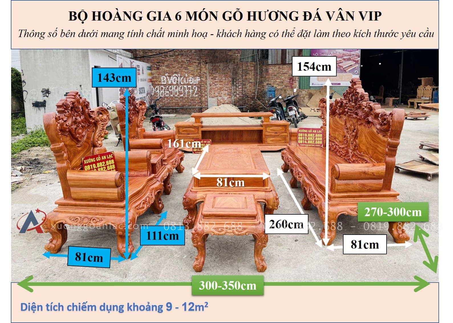 Combo bàn ghế hoàng gia 6 món và kệ tivi gỗ hương đá (Anh Kiên, Vũng Tàu) 31 KÍCH THƯỚC BỘ HOÀNG GIA 6 MÓN GỖ HƯƠNG ĐÁ VÂN VIP kê chữ H