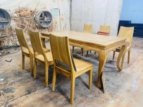 Bộ bàn ăn chữ nhật 6 ghế hiện đại gỗ gõ đỏ (Cô Hiền, Cao Bằng) 10 mẫu bàn ghế ăn gỗ gõ đỏ