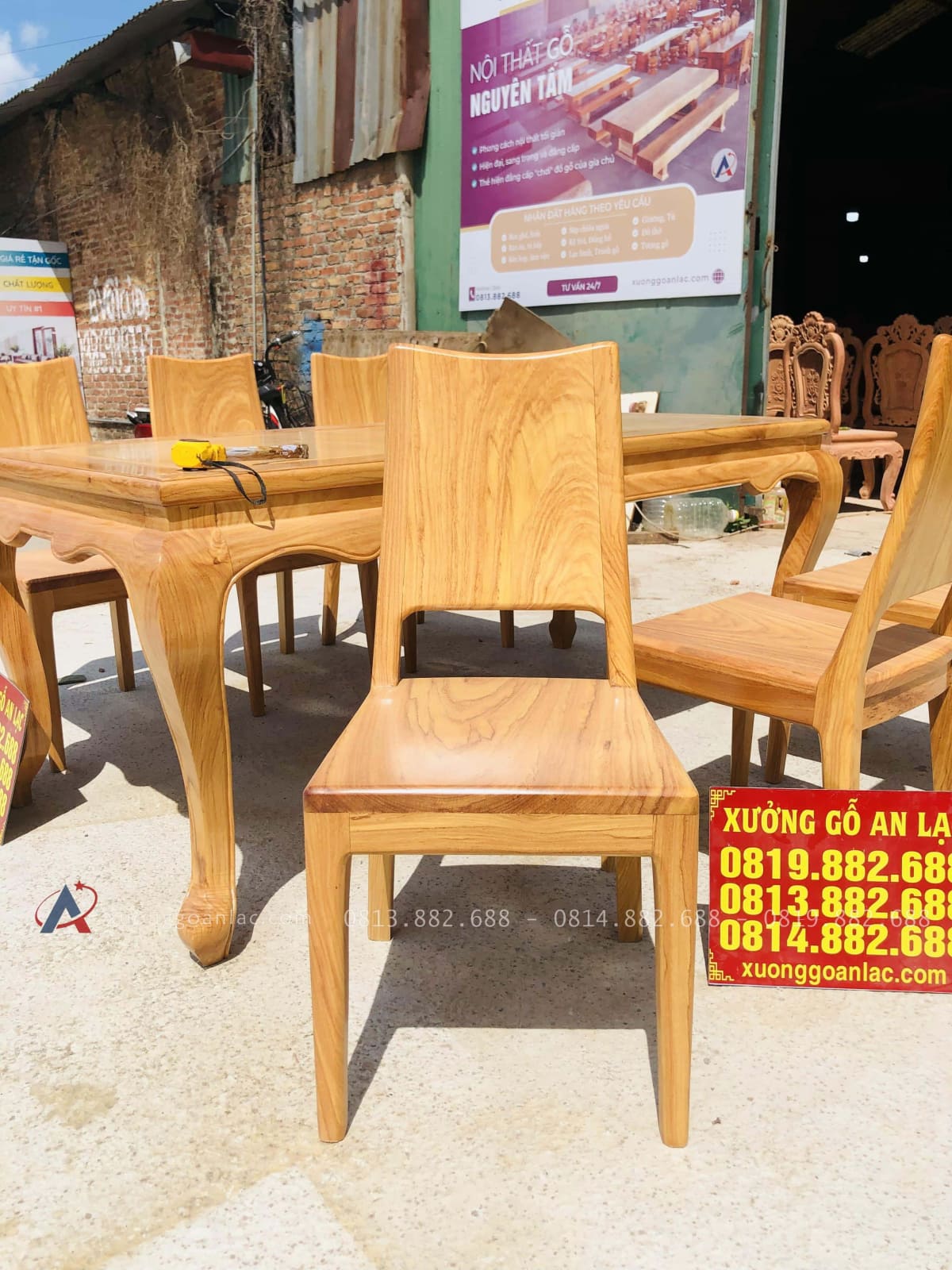 Bộ bàn ăn chữ nhật 6 ghế hiện đại gỗ gõ đỏ cao cấp (Anh Thịnh, Bắc Ninh) 35 ghế ăn gỗ gõ đỏ