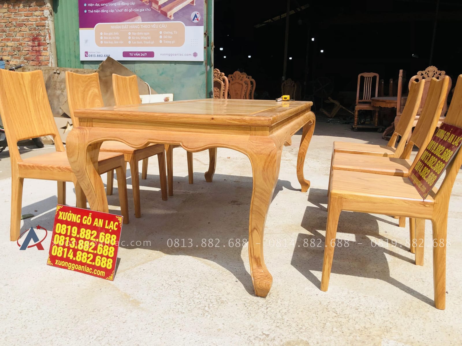 Bộ bàn ăn chữ nhật 6 ghế hiện đại gỗ gõ đỏ cao cấp (Anh Thịnh, Bắc Ninh) 27 bộ bàn ăn 6 ghế