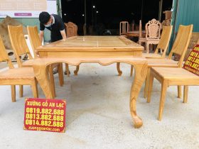 Bộ bàn ăn chữ nhật 6 ghế hiện đại gỗ gõ đỏ cao cấp (Anh Thịnh, Bắc Ninh) 19 Hệ bàn thiết kế cách điệu