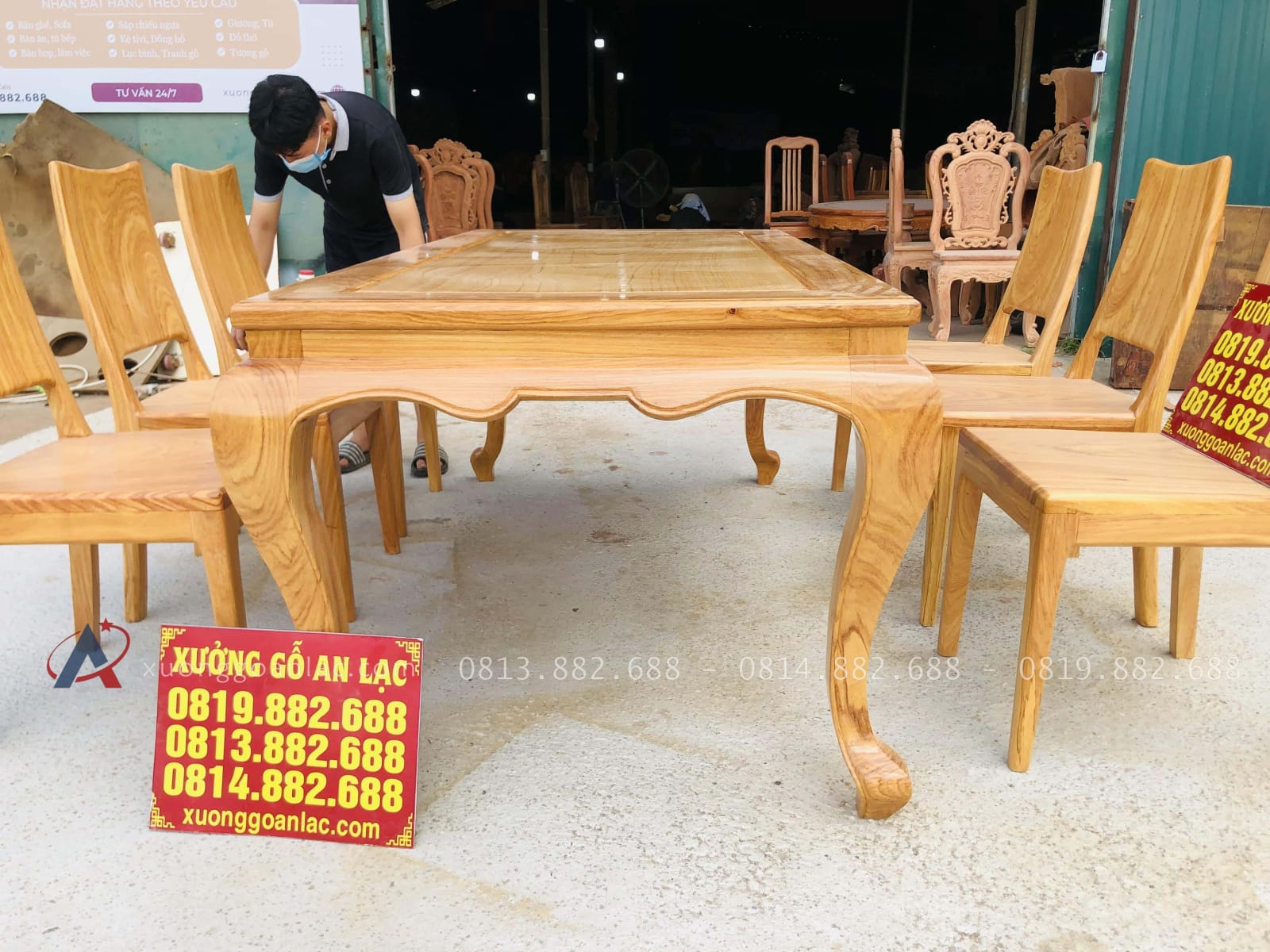 Bộ bàn ăn chữ nhật 6 ghế hiện đại gỗ gõ đỏ cao cấp (Anh Thịnh, Bắc Ninh) 31 Hệ bàn thiết kế cách điệu