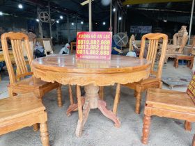 Bộ bàn ăn tròn 6 ghế hiện đại gỗ hương đá (Chị Oanh, Thái Nguyên) 10 yếm bàn hoa lá tây uốn lượn