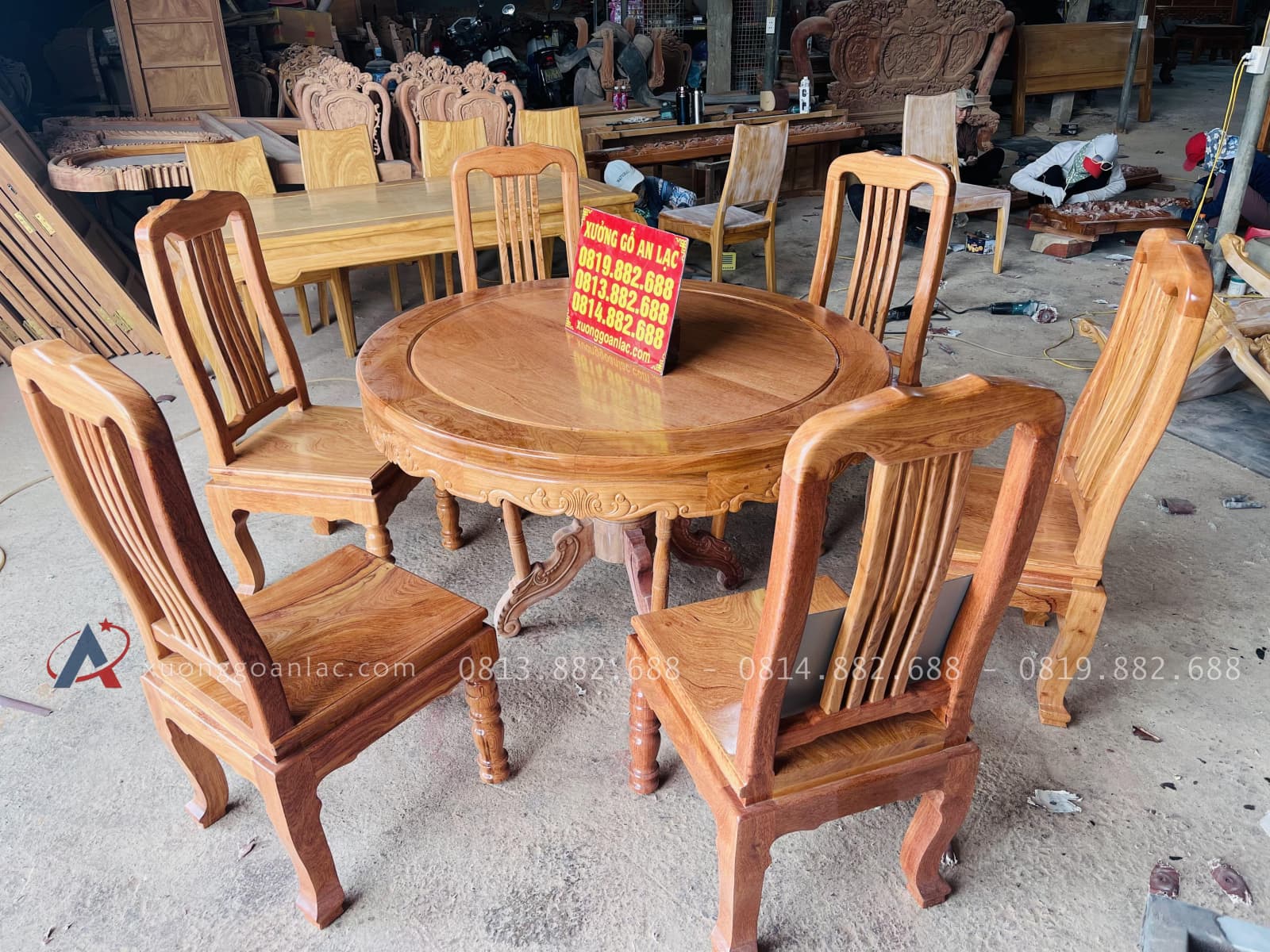 Bộ bàn ăn tròn 6 ghế hiện đại gỗ hương đá (Chị Oanh, Thái Nguyên) 20 bộ bàn ăn 6 ghế hiện đại