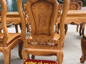 Bộ bàn ghế ăn hoàng gia 6 ghế hồng hạt gỗ gõ đỏ (Chú Lân, Cao Bằng) 17 mặt lưng của ghế