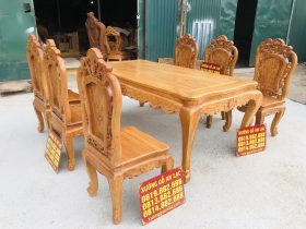 Bộ bàn ghế ăn hoàng gia 6 ghế hồng hạt gỗ gõ đỏ (Chú Lân, Cao Bằng) 10 bộ bàn ăn gỗ gõ đỏ cao cấp