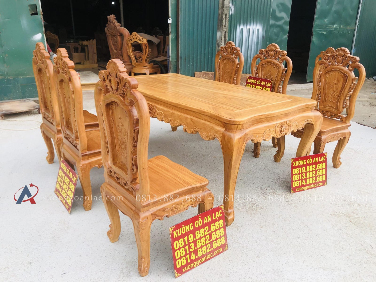 Bộ bàn ghế ăn hoàng gia 6 ghế hồng hạt gỗ gõ đỏ (Chú Lân, Cao Bằng) 19 bộ bàn ăn gỗ gõ đỏ cao cấp
